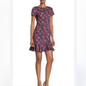 Betsey Johnson Pink Rose Animal Print Shift Scuba Dress Short Sleeve
